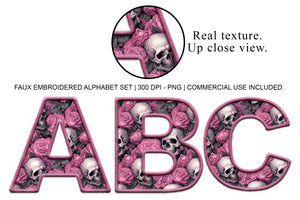 FAUX EMBROIDERY ALPHA - SKULL & PINK ROSES