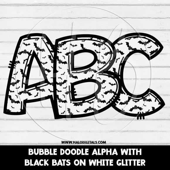 BUBBLE ALPHA - BLACK BATS & WHITE GLITTER