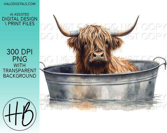 HIGHLAND COW IN WASHTUB #7