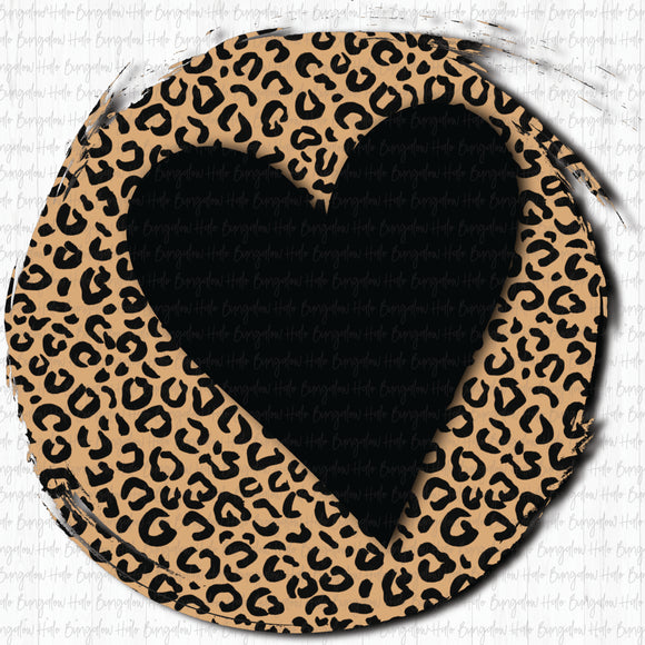 LEOPARD CIRCLE WITH HEART - BLACK