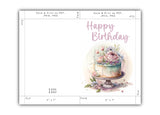 BIRTHDAY CARD - CP106 - WATERCOLOR CAKE WITH FLOWERS