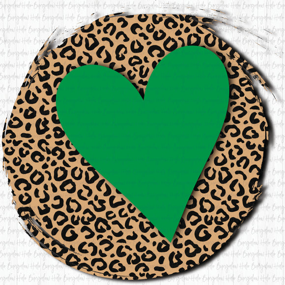 LEOPARD CIRCLE WITH HEART - GREEN