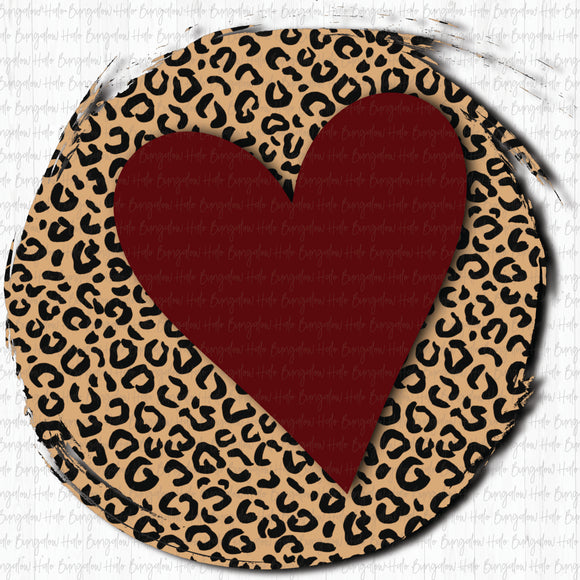 LEOPARD CIRCLE WITH HEART - MAROON