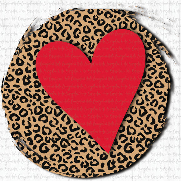 LEOPARD CIRCLE WITH HEART - RED