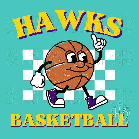 BASKETBALL CHARACTER - HAWKS YELLOW & PURPLE
