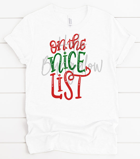 ON THE NICE LIST RED AND GREEN